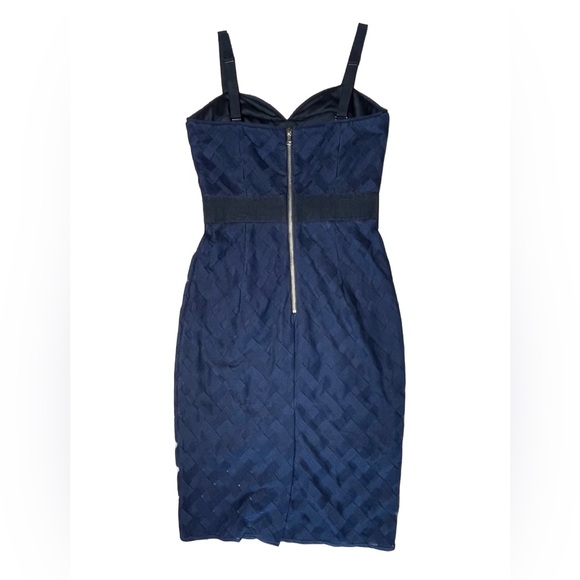 Milly Navy Lattice Mesh Bodycon Cocktail Dress Size 4 Exposed Zip - Picture 4 of 10